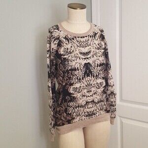 BCBG Max Azria Black Tan Silk Floral Sweater
